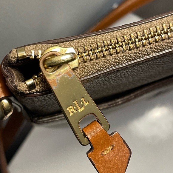 Lauren Ralph Lauren Leather Crossbody Bag Metallic Gold Purse Preppy - Picture 3 of 12